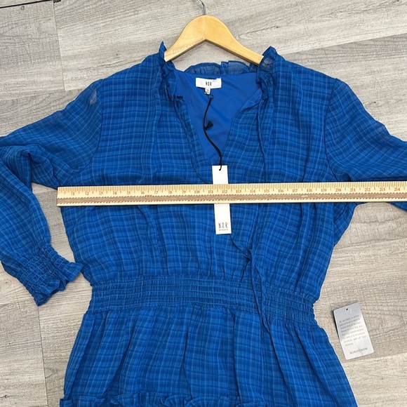 NSR Nordstrom Blue Plaid Smocked Waist Mini Dress - Size XL - Picture 5 of 6